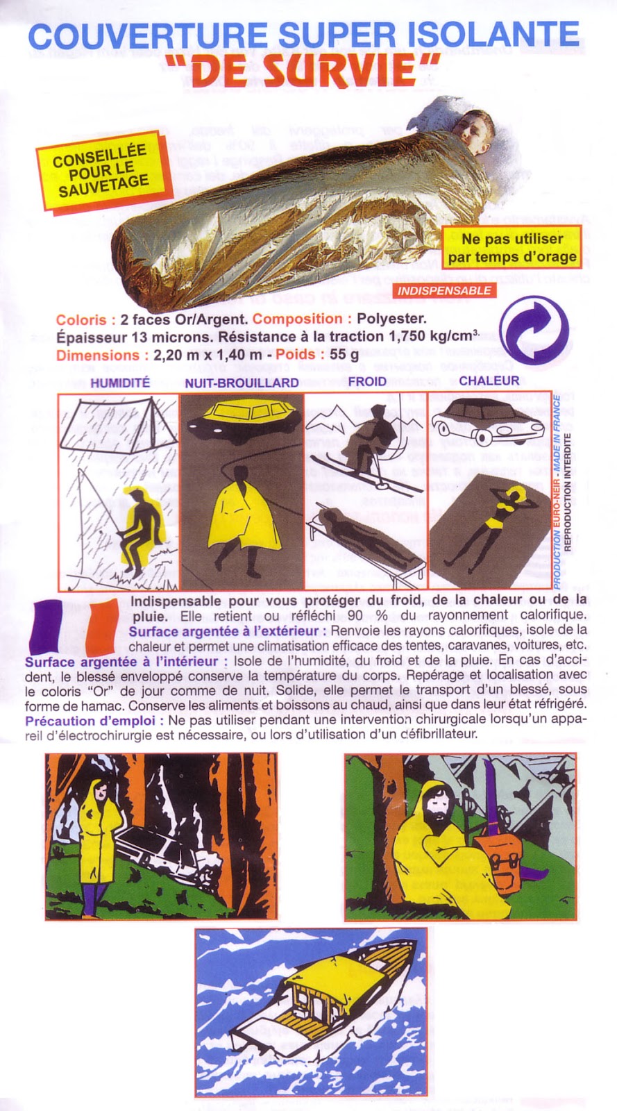 COUVERTURE DE SURVIE OR 60 GR RESCUE BLANKET ARVA