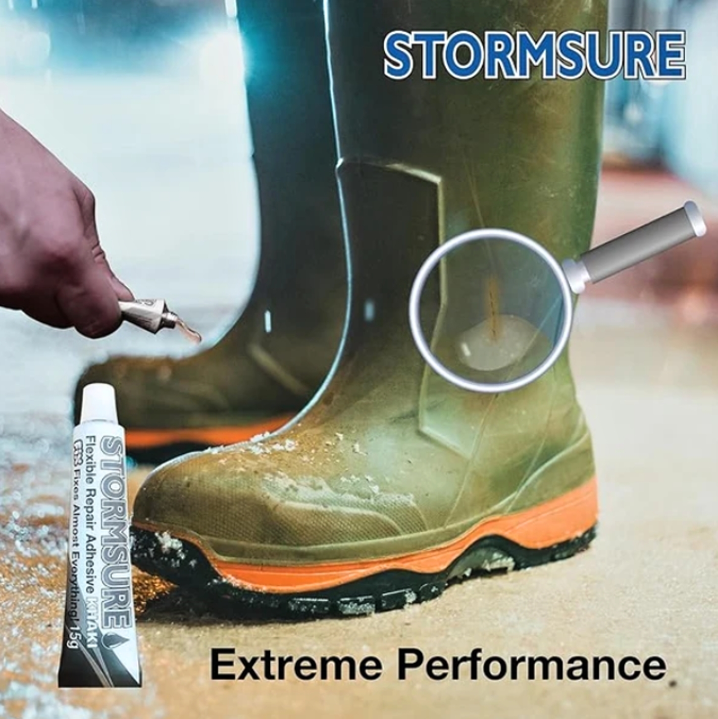 Opravná sada boty Stormsure Boot, Shoe Repair Kit Khaki_použití 3